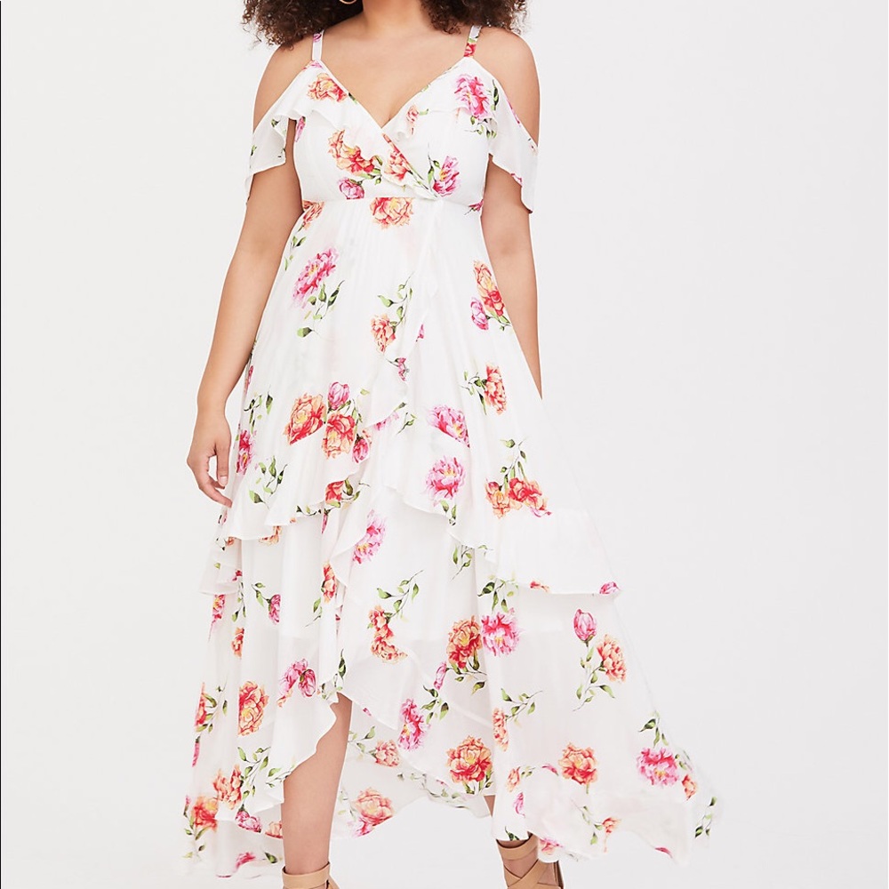 WHITE FLORAL FLOUNCE CHALLIS MAXI DRESS